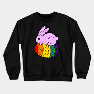 Pink bunny hiding behind orange blue egg Crewneck Sweatshirt